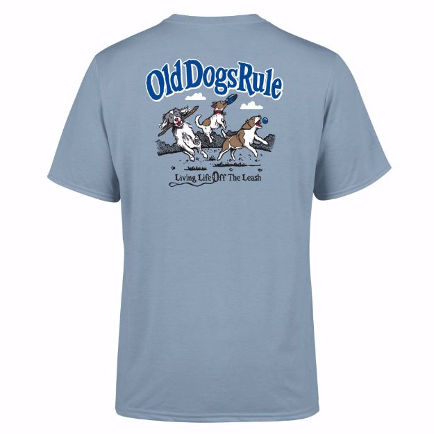 'OLD DOGS RULE' T-SHIRT - STONE BLUE